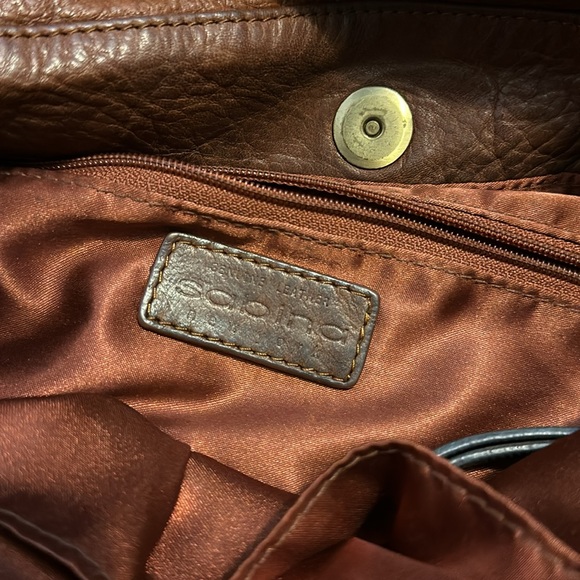 Sabina Fold Over Chain Metal Leather Brown Crossbody Boho Purse Bag Retro - Picture 10 of 13